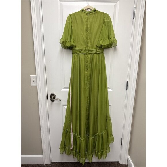 Mac Duggal Size 4 Green 68229 Ruffled Flutter Sleeve Tiered Long Gown Dress $498 - Picture 7 of 10